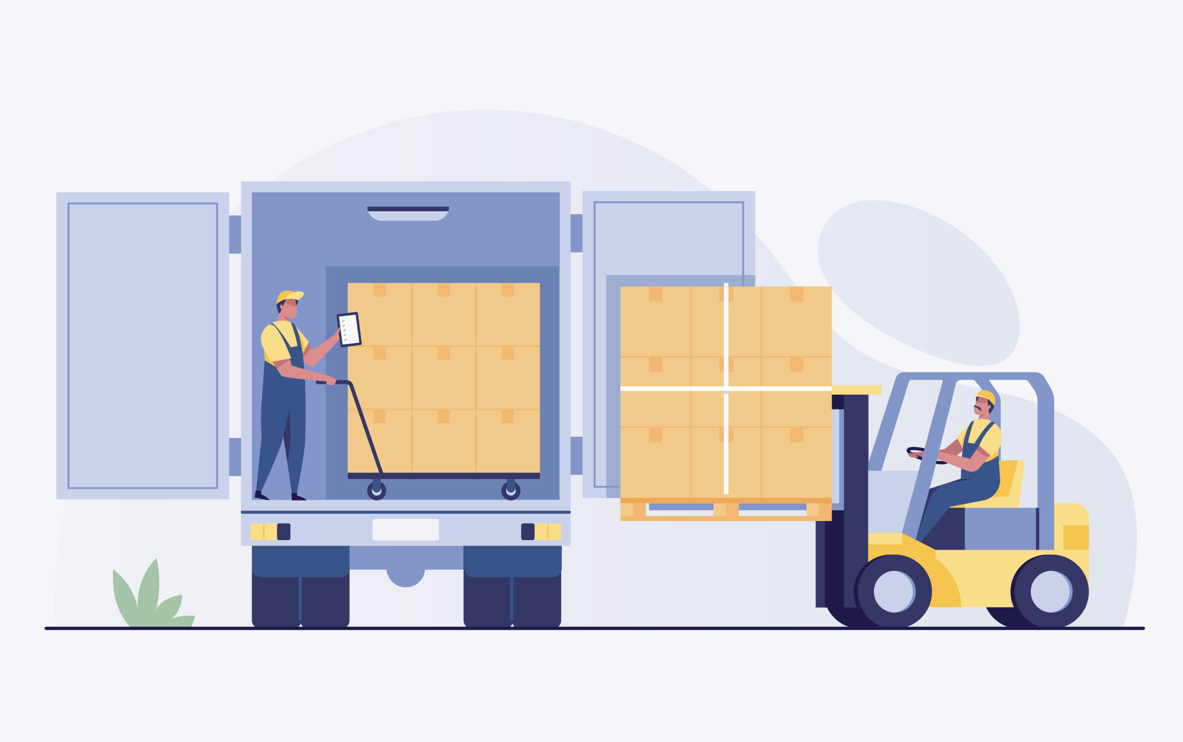 Distribution Requirements Planning: Forklift loading pallet boxes into a truck rear view