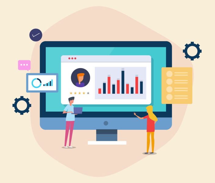 Sales team implementing CRM, analyzing customer data on dashboard, capturing new leads, converting sales in Embrace ERP