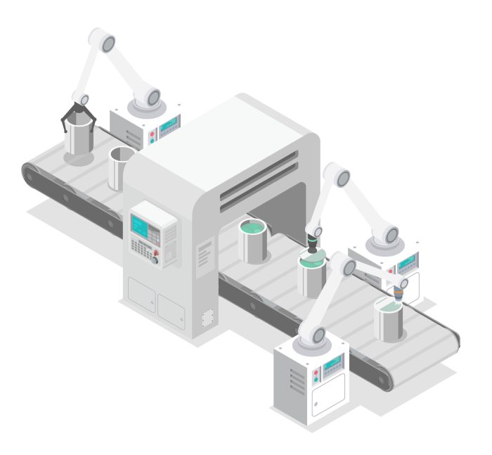 WIp Tracking: Productions conveyor belt with robotic arms